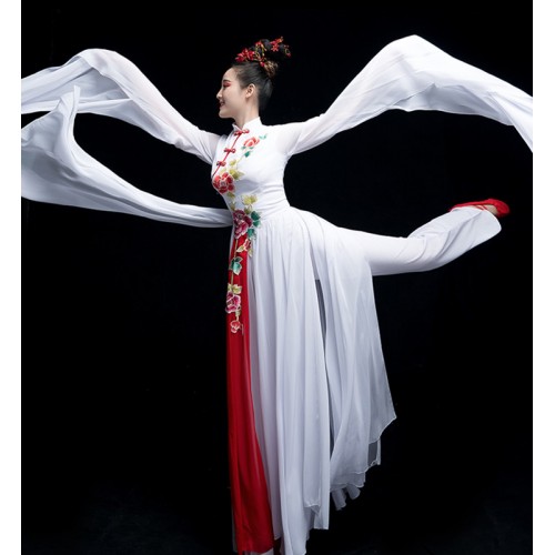 Women's chinese hanfu chinese dresses ancient traditional water sleeves fairy dress umbrella fan dance dresses costumes